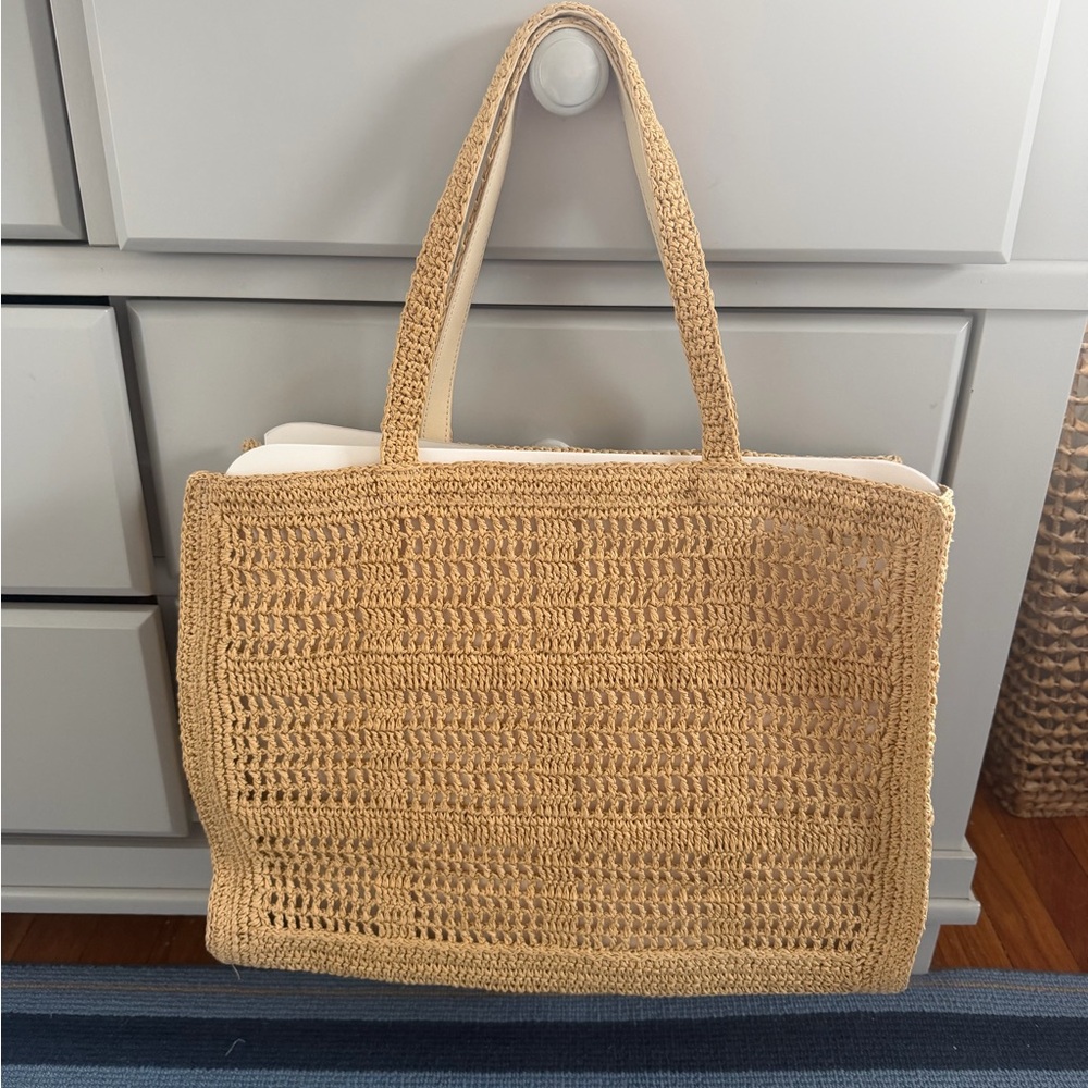 Tory Burch Ella large Woven Straw Raffia Tote in Natural Tan - Picture 2 of 3